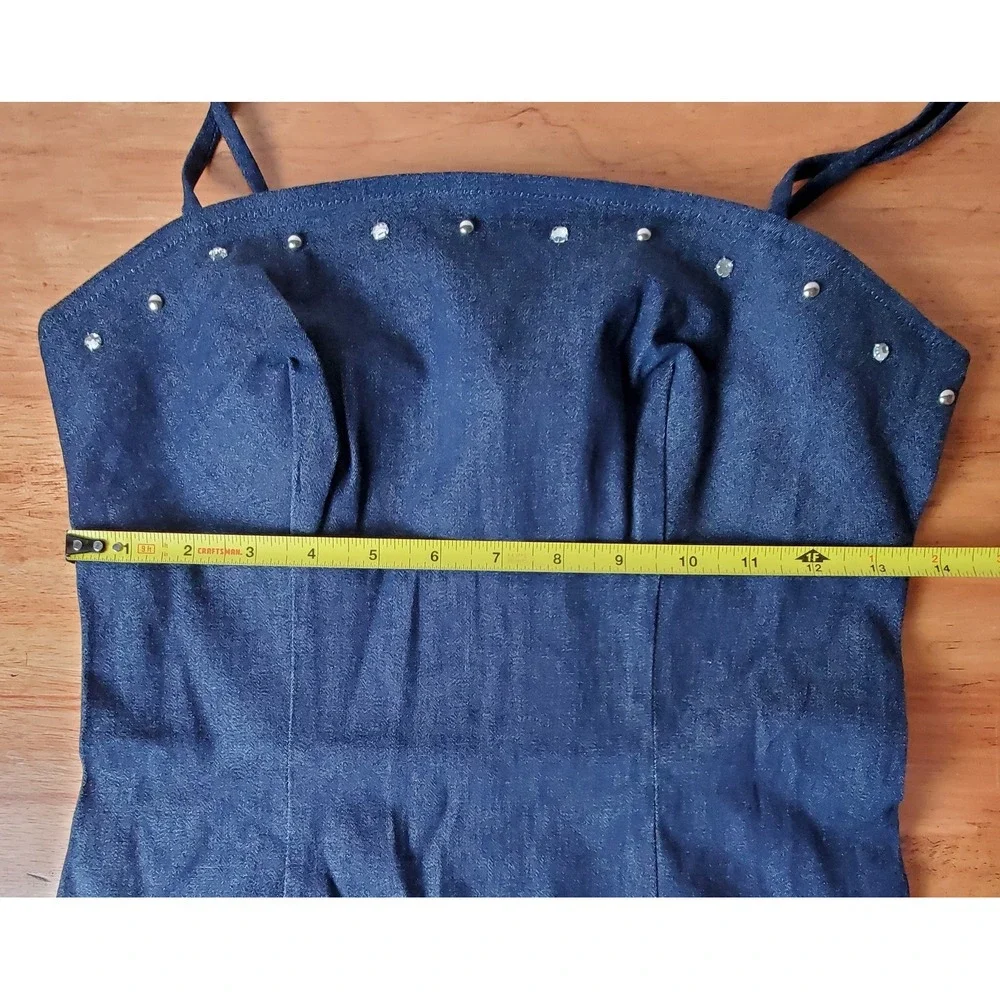 Vintage Paris‎ Blues Size 5 Denim Spaghetti Strap Short Dress Y2K 90's Babydoll